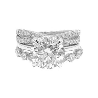 Allyanna Gifts Women's Round Brilliant Cut Moissanite Ring - 3 Piece Set In Silver