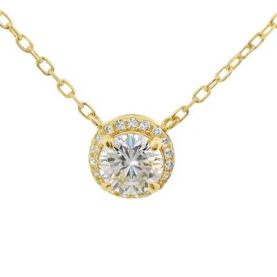 Allyanna Gifts Women's Round Moissanite With Halo Necklace In Gold In Silver