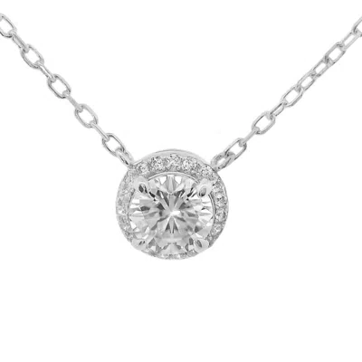 Allyanna Gifts Women's Round Moissanite With Halo Necklace In Sterling Silver In Metallic