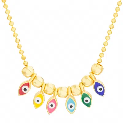 Allyanna Gifts Women's Sterling Silver Gold Plated Enamel Evil Eye Beaded Necklace In Multicolor