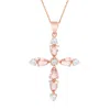 Allyanna Gifts Women's Sterling Silver Morganite Clear Cubic Zirconiacross Necklace In Rose Gold In Multi