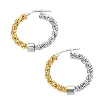 Allyanna Gifts Women's Two Tone Beaded Twisted Round Hoop Earrings In Sterling Silver In Metallic