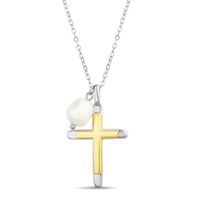 Allyanna Gifts Women's Two Tone Cross With Pearl Necklace In Silver In Multi