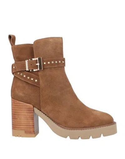 Alma Blue Woman Ankle Boots Tan Size 8 Leather In Brown