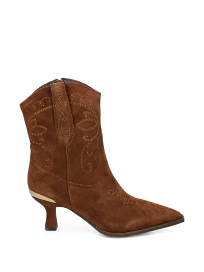 Alma En Pena Embroidered Suede Ankle Boots In Brown