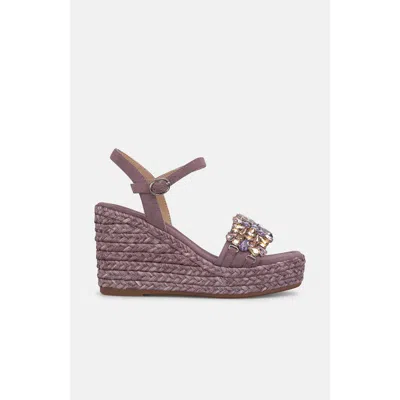 Alma En Pena Esparto Stone Platform Sandal With Floral Rhinestones In Purple