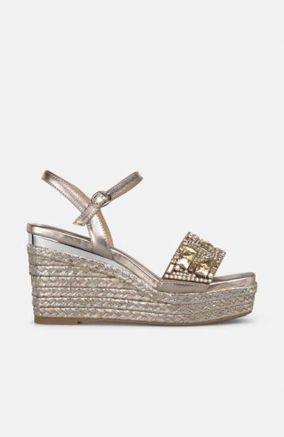 Alma En Pena Esparto Wedge Sandal With Rhinestone Strap In Silver