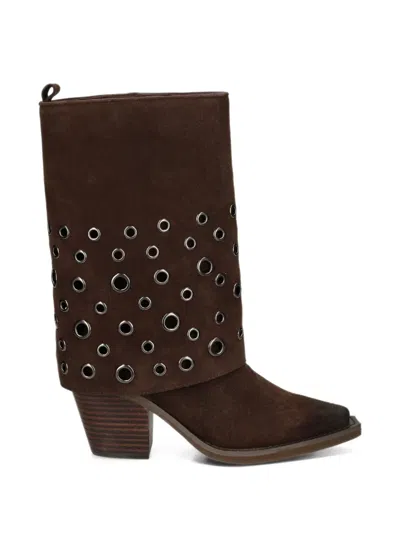 Alma En Pena Eyelet-embellished Suede Boots In Brown