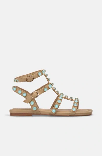 Alma En Pena Flat Studded Strappy Sandal In Brown