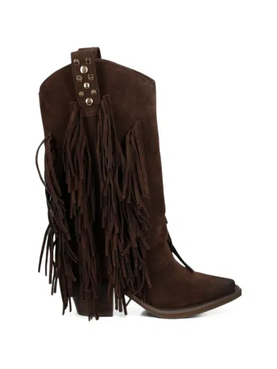 Alma En Pena Fringed Stud-embellished Boots In Brown