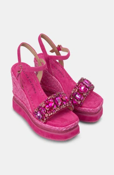 Alma En Pena Platform Wedge With Rhinestones In Pink