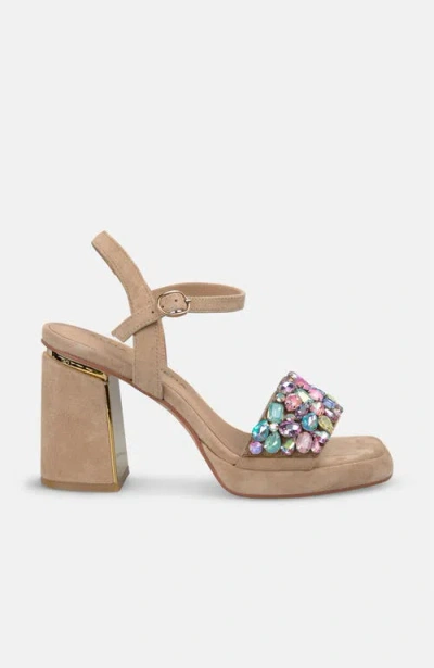Alma En Pena Sandal Wide Rhinestones Strap In Brown