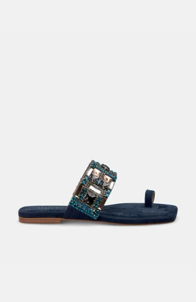 Alma En Pena Square Toe Beaded Sandal In Blue