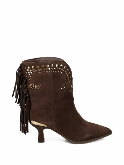 Alma En Pena Studded Fringed Ankle Boots In Brown
