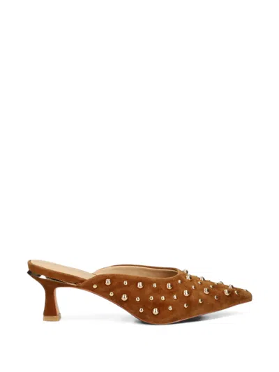 Alma En Pena Stud-embellished Pointed-toe Mules In Brown