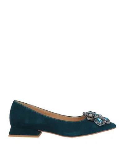 Alma En Pena . Woman Ballet Flats Emerald Green Size 6 Leather In Blue
