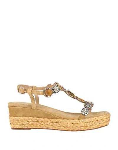 Alma En Pena . Woman Espadrilles Camel Size 11 Leather In Beige