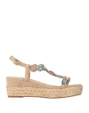 Alma En Pena . Woman Espadrilles Sand Size 11 Leather In Beige