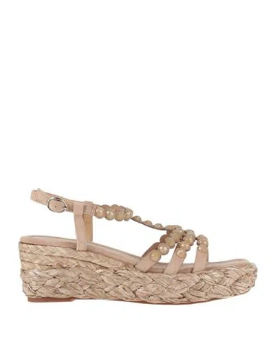Alma En Pena . Woman Espadrilles Sand Size 8 Leather In Beige
