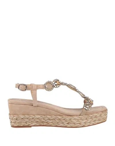 Alma En Pena . Woman Espadrilles Taupe Size 10 Leather In Grey