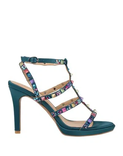 Alma En Pena . Woman Sandals Deep Teal Size 8 Textile Fibers In Multi