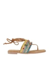 Alma En Pena . Woman Thong Sandal Khaki Size 8 Leather, Textile Fibers In Beige