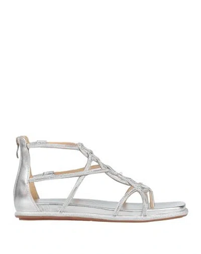 Alma En Pena . Woman Thong Sandal Silver Size 7 Leather, Textile Fibers