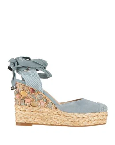 Alma En Pena . Woman Espadrilles Pastel Blue Size 9 Leather, Textile Fibers