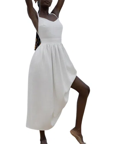 Alma King Linen-blend Midi Dress In White