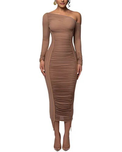 Alma King Off-the-shoulder Midi Dress In Brown