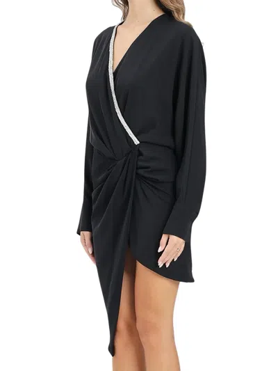 Alma Sanchez Asymmetric Batwing Sleeve Mini Dress In Black