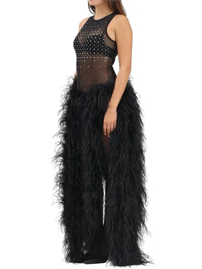 Alma Sanchez Body Dress With Dramatic Feather Overlay In Black