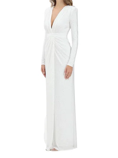 Alma Sanchez Long Lycra Evening Dress With Central Slit And Rhinestone Embellishments In White