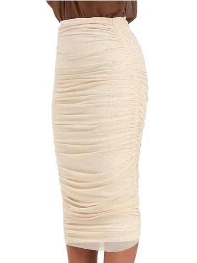 Alma Sanchez Ruched Tulle Midi Skirt With Subtle Sparkling Embellishments In Neutral