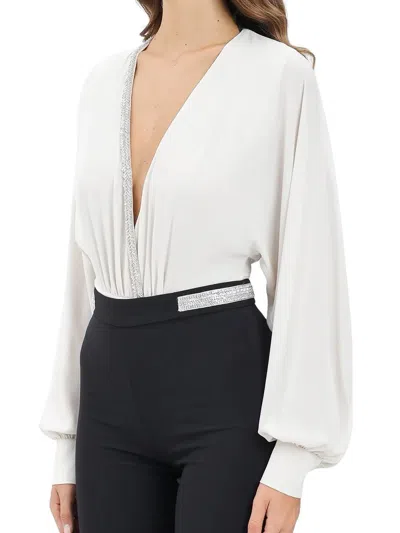 Alma Sanchez White Polyester Bishop Bodysuit