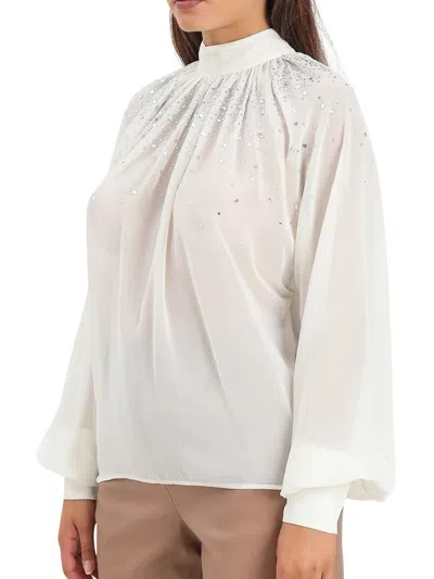 Alma Sanchez White Polyester Rhinestone Blouse