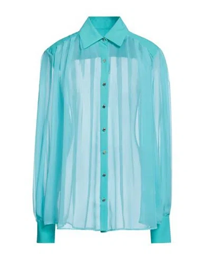 Alma Sanchez Woman Shirt Turquoise Size 6 Polyester In Blue