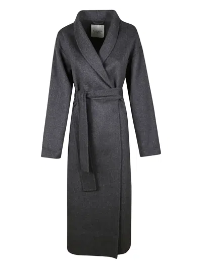 Almada Label Belted Wrap Coat In Gray