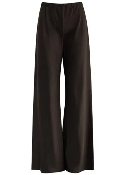 Almada Label Bias-cut Wide-leg Satin Trousers In Chocolate