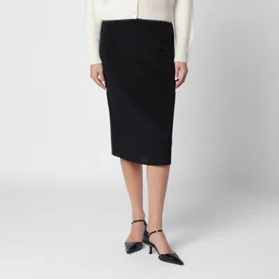 Almada Label Black Silk Cia Midi Pencil Skirt With Elastic Waist And Back Slit