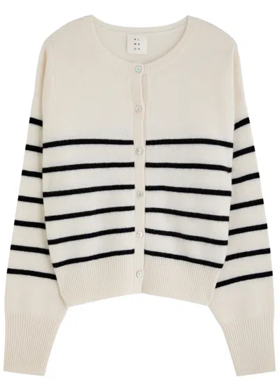 Almada Label Coco Striped-intarsia Cashmere Cardigan In Cream