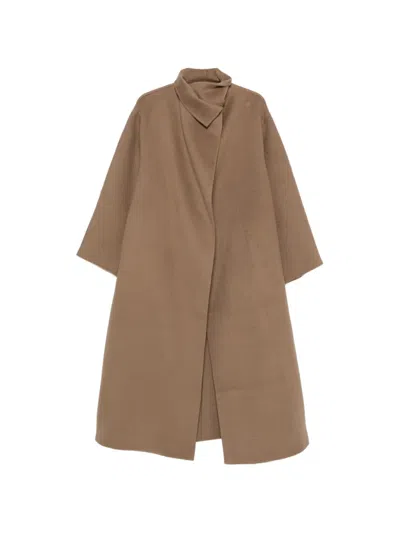 Almada Label Funnel-neck Long-sleeve Coat In Neutral