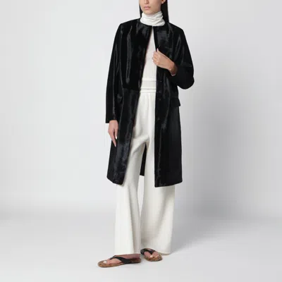 Almada Label Harlow Straight-cut Pony-effect Leather Coat With Hidden Buttons In Black