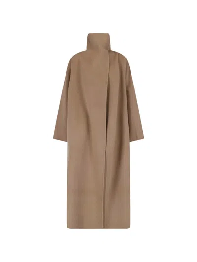 Almada Label High-neck Concealed-fastening Coat In Neutrals