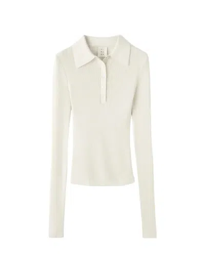 Almada Label Jules Ribbed Polo Top In White