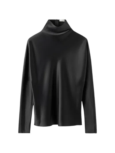 Almada Label Maddy High-neck Satin Blouse In Black