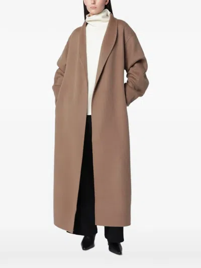 Almada Label Mara Belted Shawl-collar Coat In Brown