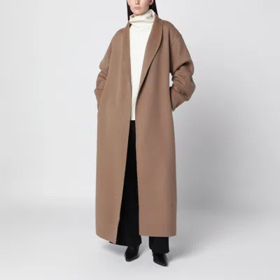 Almada Label Mara Double-face Wool Coat With Removable Belt In Brown