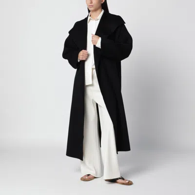 Almada Label Oversized Double-face Wool-cashmere Coat With Stand-up Collar In Black