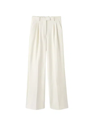 Almada Label Pleated Wide-leg Trousers In White